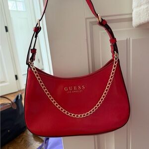 Guess Red Shoulder Bag with Gold Chain